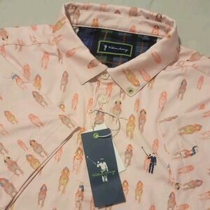 William‎ Murray Golf Polo Shirt Men's Small And They're Off Horses Jockey Pink